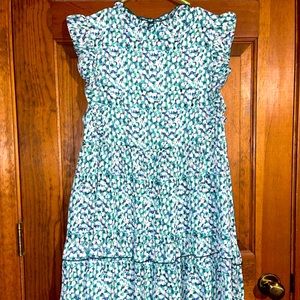 Floral print high mock neck tiered dress